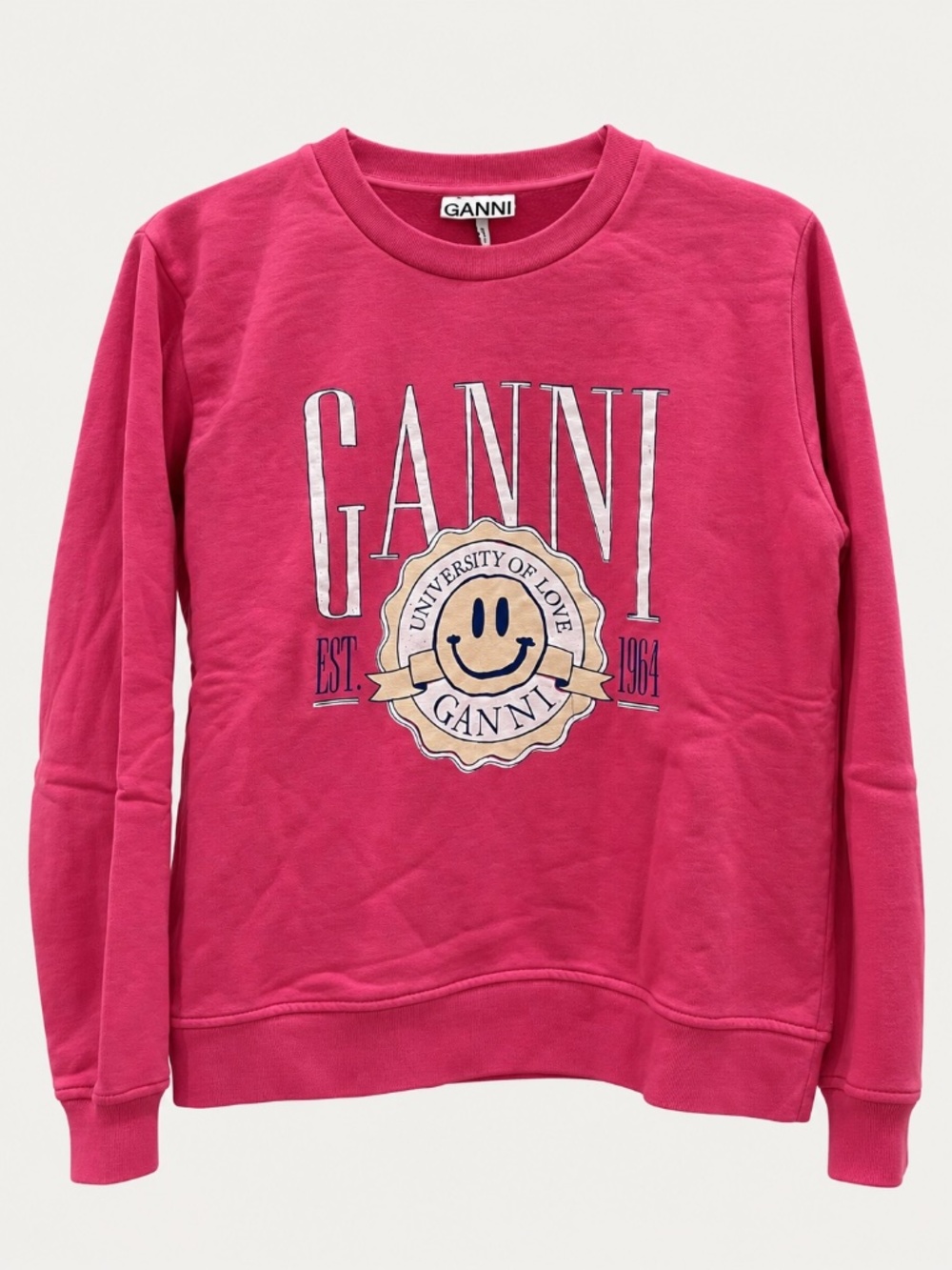 GANNI University of Love Smiley Pink Sweatshirt Organic Cotton Blend -- Medium